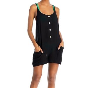 AQUA SWIM SOLID RAYON ROMPER COVER UP, Black, Size Small